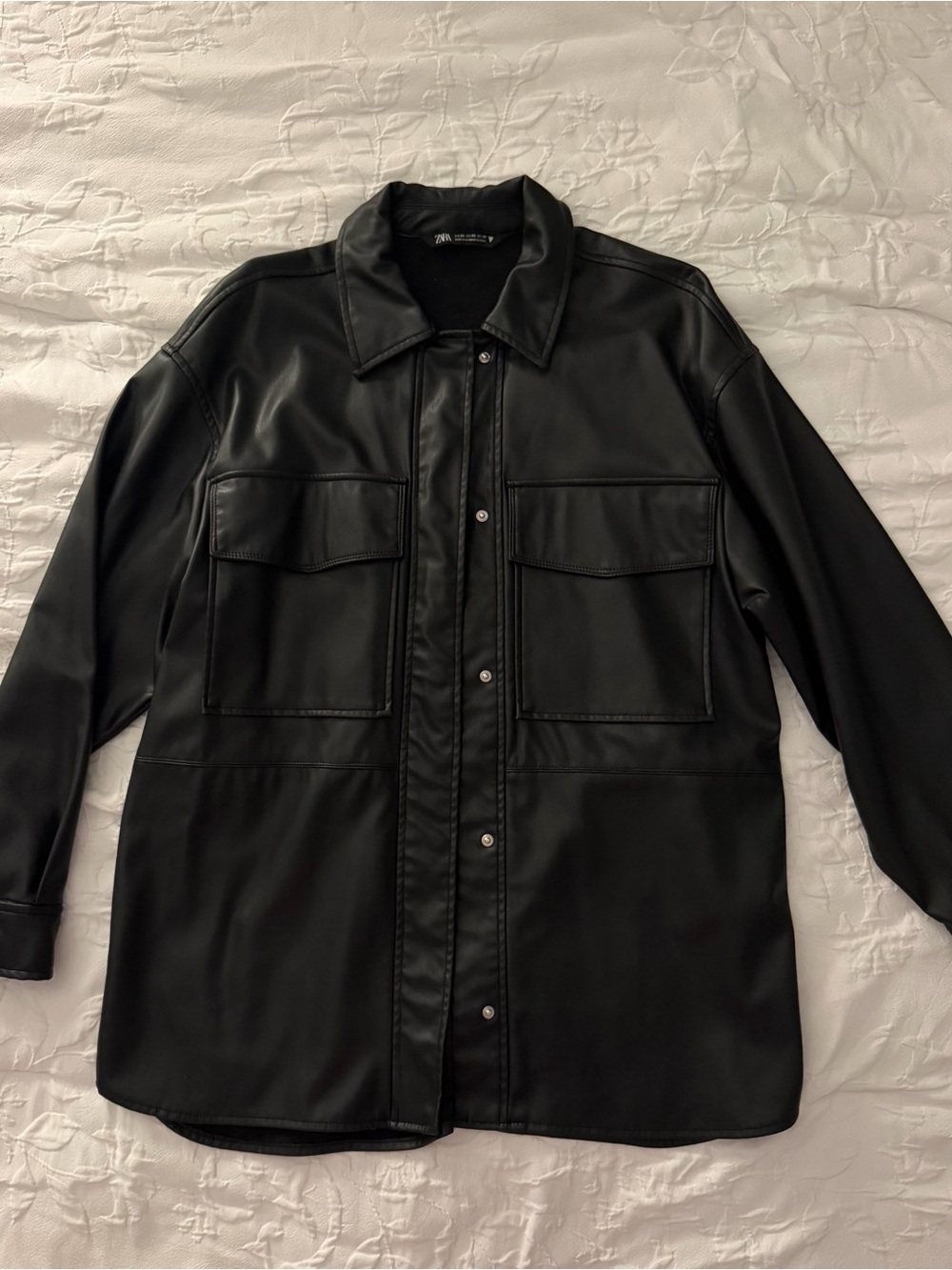 Zara Black Faux Leather Overshirt Jacket xsmall